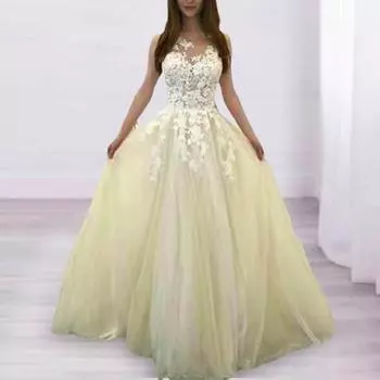 Женское вечернее платье с цветочной аппликацией трапециевидной формы с большими качелями в стиле принцессы без рукавов с открытой спиной и круглым вырезом, кружевное сетчатое лоскутное платье для свадебной вечеринки, макси-платье M розовый