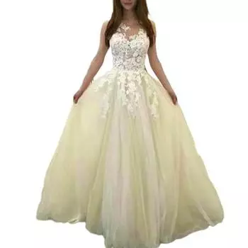 Женское вечернее платье с цветочной аппликацией, А-силуэта, с большим качелями, в стиле принцессы, без рукавов, с открытой спиной, с круглым вырезом, кружевное свадебное платье макси, платье для выпускного вечера, банкета M розовый