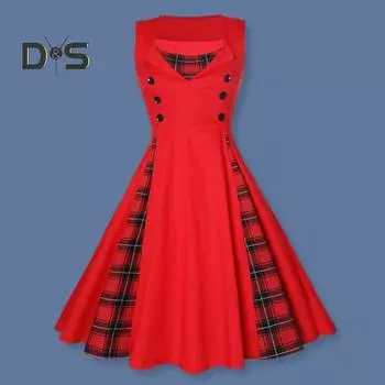 Женское вечернее платье с цветочным принтом А-силуэта с широкими качелями и узкой талией, с ретро-лоскутным декором на пуговицах, без рукавов, для выпускного вечера, элегантное платье миди 3XL чёрный