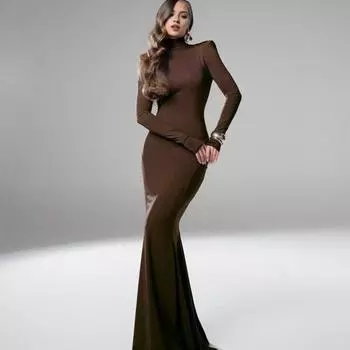 Женское вечернее платье с длинными рукавами, облегающее, однотонное, с вырезом сзади, в пол S абрикосовый