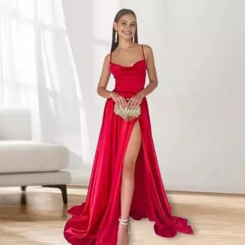 Женское вечернее платье с глубоким вырезом, без воротника, без спинки, без рукавов, на тонких бретельках, макси-платье S красный