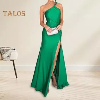 Женское вечернее платье с косым вырезом и открытыми плечами, с разрезом по низу, облегающее платье без рукавов, с вырезом, макси-платье для выпускного вечера, пляжное платье для отпуска S зелёный