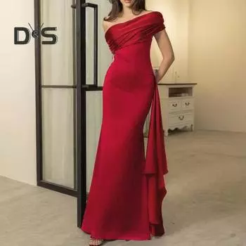 Женское вечернее платье с косым вырезом и открытыми плечами, без рукавов, плиссированное, со шнуровкой, декор в виде пояса, нестандартный дизайн, облегающее платье для выпускного вечера, летнее платье макси S красный