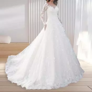 Женское вечернее платье с кружевом, цветочной вышивкой, А-силуэт, большой свободный V-образный вырез, длинные рукава S чёрный