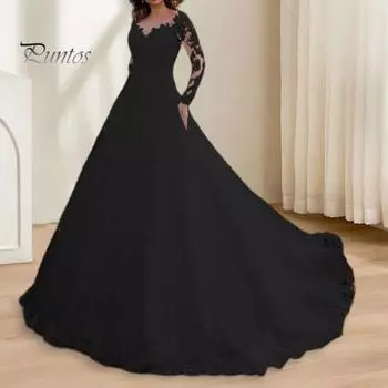 Женское вечернее платье с кружевом, цветочной вышивкой, А-силуэта, большим качелем, V-образным вырезом, длинными рукавами, застежкой-молнией сзади, для выпускного вечера, свадьбы, вечеринки, макси-платье S красный