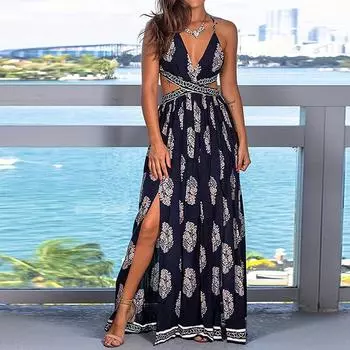 Женское вечернее платье с открытой спиной и глубоким V-образным вырезом с высоким разрезом S белый