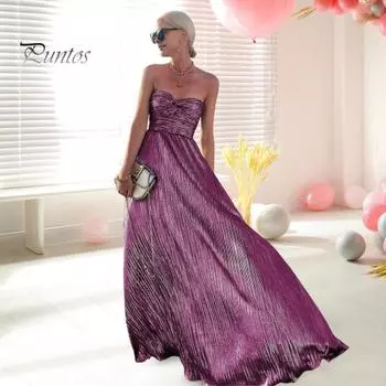 Женское вечернее платье с открытыми плечами и открытой спиной без рукавов Бронзовое бандо с открытой талией и высокой талией Плиссированное платье для выпускного вечера Банкетное платье макси Бальное платье S золотистый