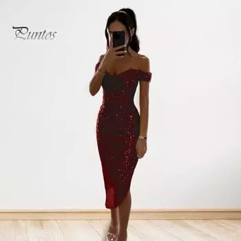 Женское вечернее платье с открытыми плечами, без рукавов, с открытыми плечами, облегающее, с пайетками, неровным подолом, длиной до икры, с глубоким вырезом, для выпускного, свадьбы, вечеринки, официального случая, миди S шампанского