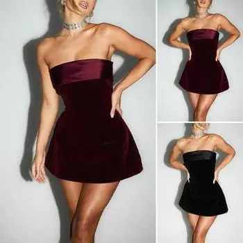 Женское вечернее платье с открытыми плечами, бандо, без спинки, без рукавов, облегающее мини-платье А-силуэта, короткое платье для выпускного вечера, банкета S красный