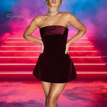 Женское вечернее платье с открытыми плечами, бандо, без спинки, без рукавов, облегающее мини-платье А-силуэта, короткое платье для выпускного вечера, банкета S красный