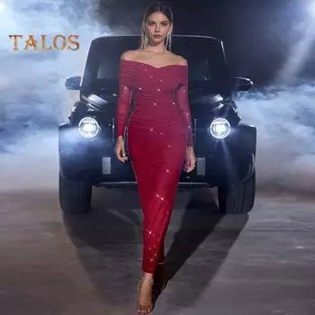 Женское вечернее платье с открытыми плечами, длинными рукавами, сетчатое, пэчворк, плиссированное, с крестом, бандо, облегающее, для выпускного, свадьбы, вечеринки, коктейльного макси-платья XXL белый