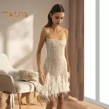 Женское вечернее платье с пайетками, пушистым меховым декором, без рукавов, с открытыми плечами, облегающее, с открытой спиной, выпускное, банкетное, мини-платье, свадебное, платье невесты XL белый