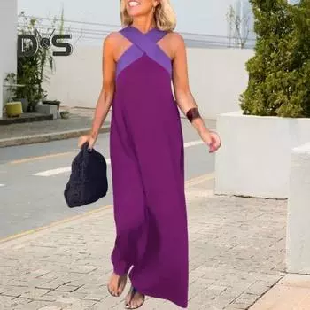 Женское вечернее платье с перекрестным вырезом и открытыми плечами, платье-халат, однотонное свободное платье макси для пляжной вечеринки, выпускного вечера, отпуска M чёрный