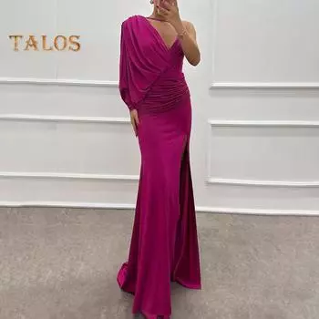 Женское вечернее платье с плиссировкой, высоким разрезом, глубоким V-образным вырезом, мешковатое асимметричное платье длиной до пола, одно плечо, макси-платье, бальное платье для коктейльной вечеринки, банкетное платье L королевский синий