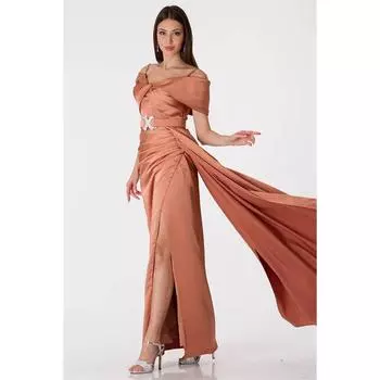 Женское вечернее платье с разрезом и поясом Cinnamon
