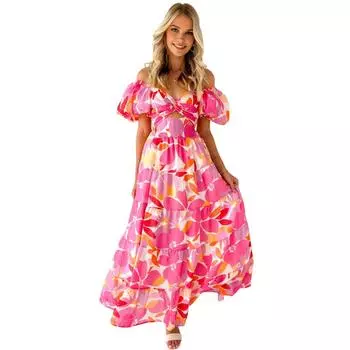 Женское вечернее платье с рукавами-фонариками, глубоким вырезом, открытыми плечами, цветным принтом, А-силуэта, с большим подолом, в стиле пэчворк, с вырезом, плиссированное, для отпуска, Beac S фиолетовый