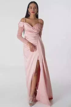 Женское вечернее платье с рукавами из тюля Пудра