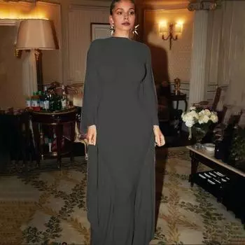 Женское вечернее платье с рукавами «летучая мышь», облегающее платье-накидка, однотонное, с круглым вырезом, с длинными рукавами, облегающее, для выпускного, коктейльного ужина, особых случаев, макси-платье S чёрный