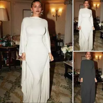 Женское вечернее платье с рукавами «летучая мышь», облегающее платье-накидка, однотонное, с круглым вырезом, с длинными рукавами, облегающее, для выпускного, коктейльного ужина, особых случаев, макси-платье S чёрный