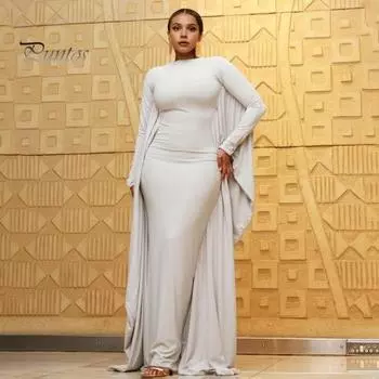 Женское вечернее платье с рукавами «летучая мышь», облегающее платье-накидка, однотонное, с круглым вырезом, с длинными рукавами, облегающее, для выпускного, коктейльного ужина, особых случаев, макси-платье S чёрный