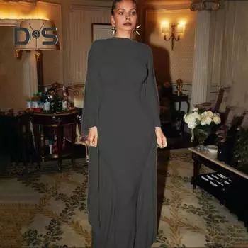 Женское вечернее платье с рукавами «летучая мышь», облегающее платье-накидка, однотонное, с круглым вырезом, с длинными рукавами, облегающее, для выпускного, коктейльного ужина, особых случаев, макси-платье S белый