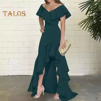 Женское вечернее платье с рюшами в стиле пэчворк с V-образным вырезом Slim Fit Нерегулярный подол без рукавов длиной до пола Чистый цвет бальное платье для вечеринки Банкетное платье макси M вино красного