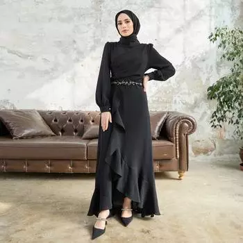 Женское вечернее платье с юбкой Volan с вышивкой на талии Hijab Clothing