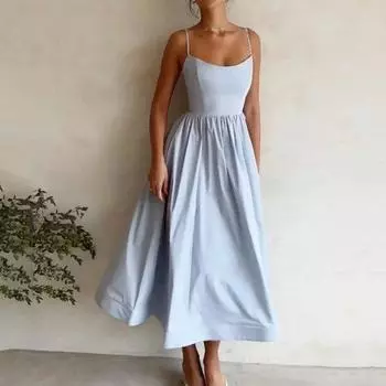 Женское вечернее платье с узкой талией, без рукавов, с открытой спиной, на бретельках, с низким вырезом, плиссированное, с большим подолом, в стиле принцессы, с ремешками, для выпускного вечера, платье миди M розовый