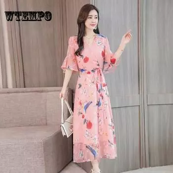 Женское вечернее платье с v-образным вырезом и цветочным принтом, летнее длинное сексуальное платье без рукавов с рюшами XL