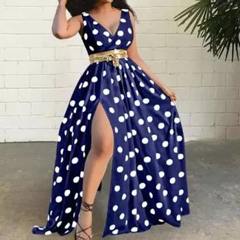 Женское вечернее платье с V-образным вырезом и принтом, с высоким разрезом, с тонкой талией, на шнуровке, без рукавов, полная длина, трапециевидной формы для выпускного вечера M красный