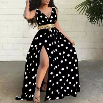 Женское вечернее платье с V-образным вырезом и принтом, с высоким разрезом, с тонкой талией, на шнуровке, без рукавов, полная длина, трапециевидной формы для выпускного вечера M красный