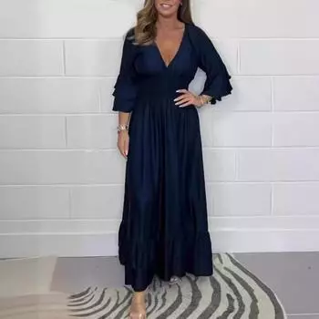 Женское вечернее платье с V-образным вырезом, тонкой талией, манжетами-оборками, атласными складками и многослойным подолом XL серебряный серый