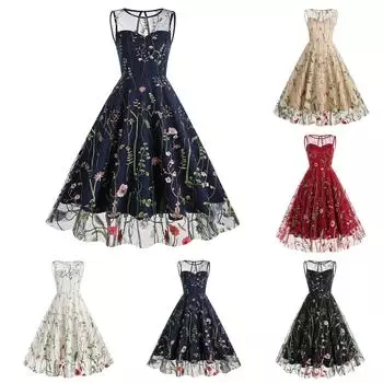 Женское вечернее платье с волнистой точкой, цветное платье без рукавов в стиле ретро, платье с гренадиновым рукавом