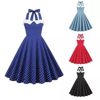Женское вечернее платье с волнистой точкой, цветное платье без рукавов в стиле ретро, платье с гренадиновым рукавом