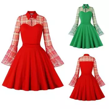 Женское вечернее платье с волнистым цветом и длинным рукавом в стиле ретро, платье в стиле гренадин с рукавами L зелёный