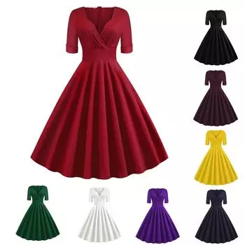 Женское вечернее платье с волнистыми точками, многоцветное ретро-платье с короткими рукавами и гренадиновым платьем L чёрный