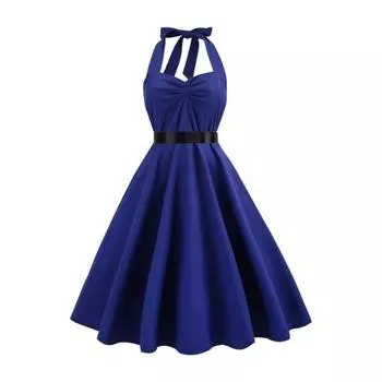 Женское вечернее платье с вырезом трапециевидной формы, большие плечи, без рукавов, с открытой спиной, на шнуровке, с бретелькой на бретельках, одноцветное ретро 2XL синий