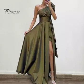 Женское вечернее платье с высоким разрезом на одно плечо без рукавов, плиссированное, с высокой талией, нестандартное, чистого цвета, коктейльное, свадебное, банкетное, макси-платье, бальное платье XL армия зеленый