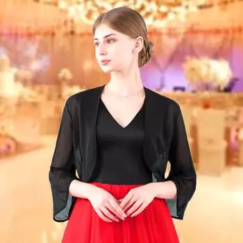 Женское вечернее платье, шифоновая шаль, блузка, кардиган, однотонный плащ, защита от солнца, тонкая верхняя одежда чёрный