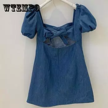 Женское вечернее платье средней длины с квадратным вырезом и средней длиной, французское ретро-элегантное вечернее платье с тонкими рукавами-пузырьками XXL синий