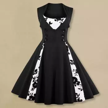 Женское вечернее платье трапециевидной формы с цветочным принтом, большие качели с узкой талией, ретро лоскутное платье с пуговицами, элегантное платье миди без рукавов для выпускного вечера XL красный