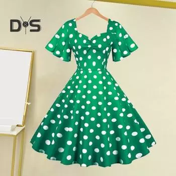 Женское вечернее платье в стиле ретро с принтом в горошек, с V-образным вырезом, широкими рукавами-рюшами, обтягивающее платье с высокой талией и молнией сзади, вечернее платье миди для выпускного вечера L красный