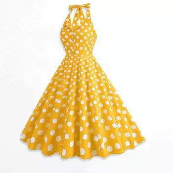 Женское вечернее платье в стиле ретро с принтом в горошек, А-силуэта, с открытой спиной, халтер-воротником, V-образным вырезом, облегающим, с высокой талией, на пуговицах, для выпускного вечера, миди-платье 2XL темно-синий