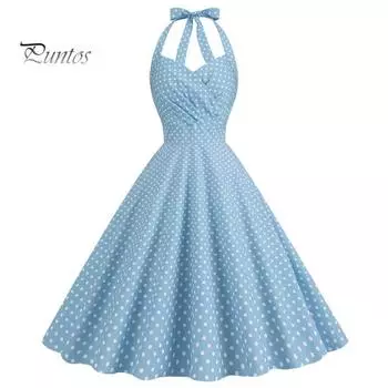 Женское вечернее платье, винтажное контрастное цветное платье с точечным принтом, трапециевидное, с большими качелями, тонкое, без рукавов, с открытой спиной, с лямкой на шее, плиссированное платье миди в стиле принцессы S чёрный