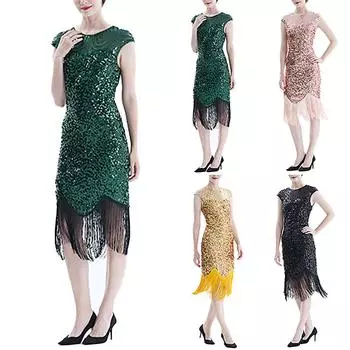 Женское вечернее сексуальное платье, модное однотонное платье с блестками и бахромой L чёрный