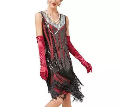 Женское вечернее сексуальное платье, модное однотонное платье с блестками и бахромой L чёрный