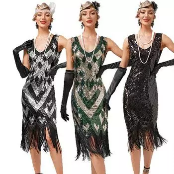 Женское вечернее сексуальное платье, модное однотонное платье с блестками и бахромой XS темно-зеленого