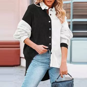 Женское вельветовое пальто с лацканами и длинным рукавом, цветная куртка, свободный дизайн, однобортное повседневное пальто-рубашка 2XL серый