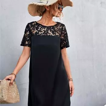 Женское весенне-летнее модное мини-повседневное платье с коротким рукавом