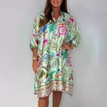 Женское весенне-летнее модное платье с V-образным вырезом и принтом XS зелёный
